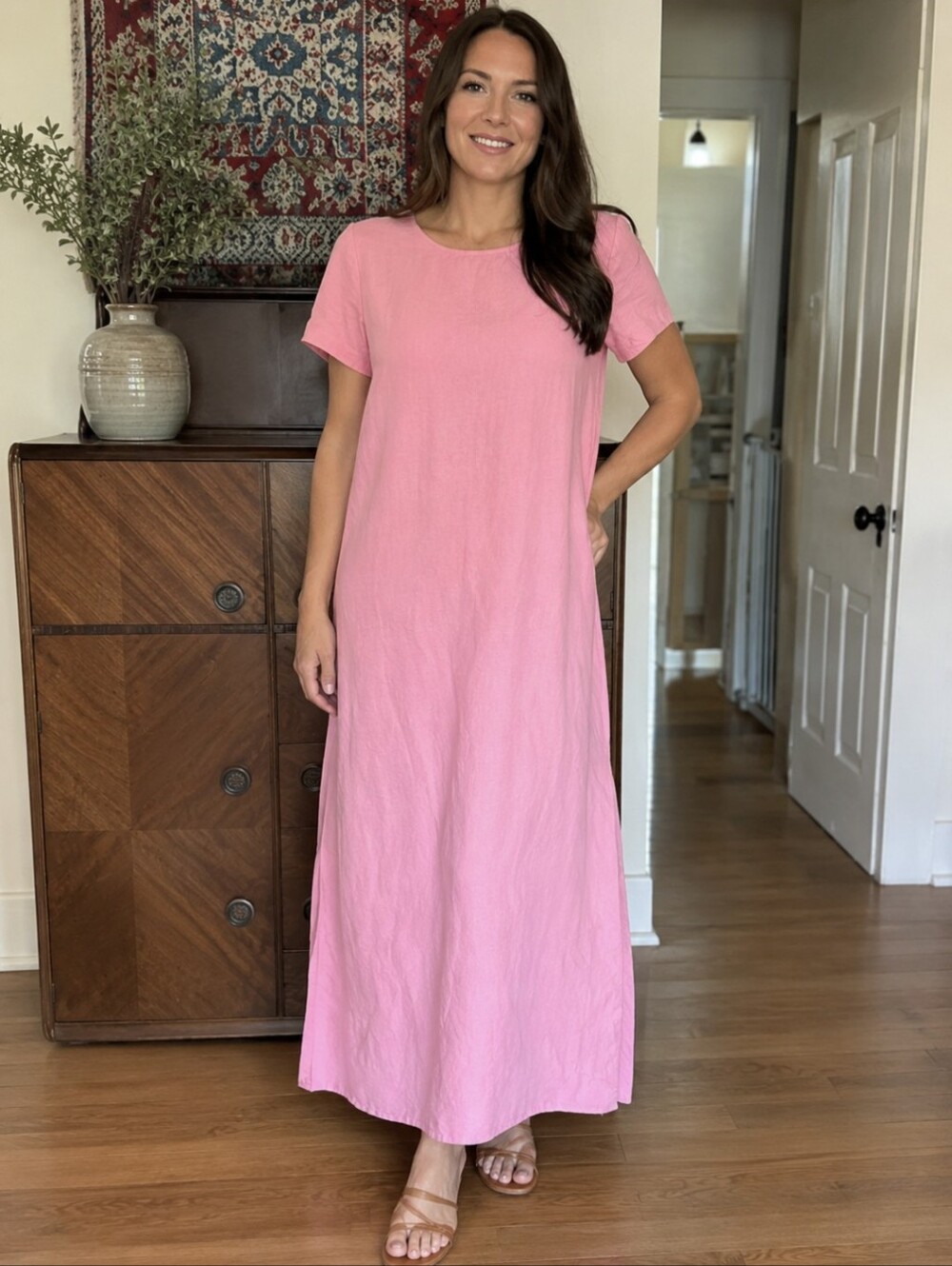 Susan Bristol Casuals Pink Linen Maxi Dress